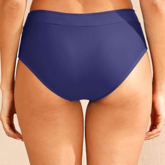 Navy Blue High-Waist Bikini with Textured Fabric, New w Liner - Picture 2 of 3